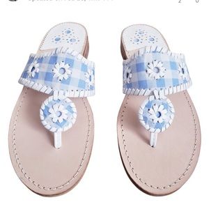 NWOT Draper James Jack Rogers Collab Light Blue Gingham Leather Whitney Sandals